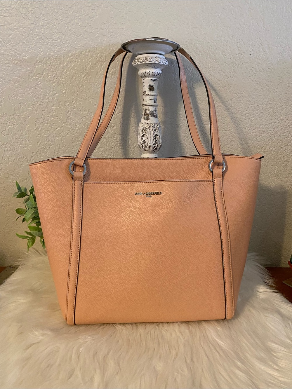 Karl Lagerfeld Light Peachy Pink Leather Tote Bag